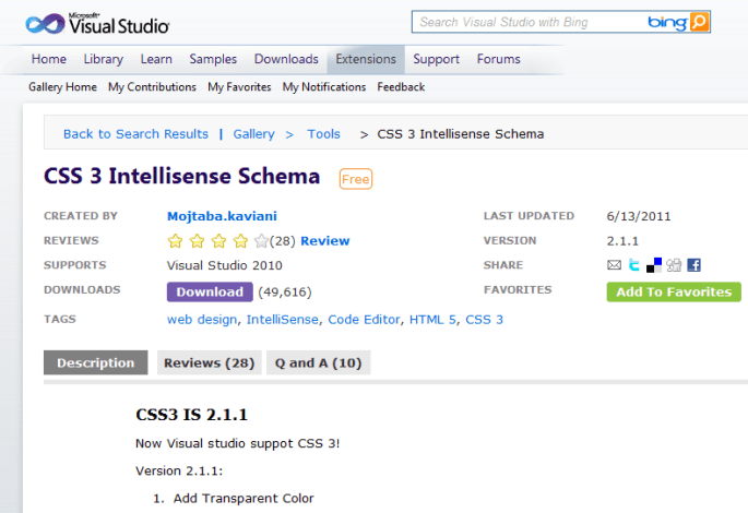 Download CSS 3 Intellisense Schema for Free
