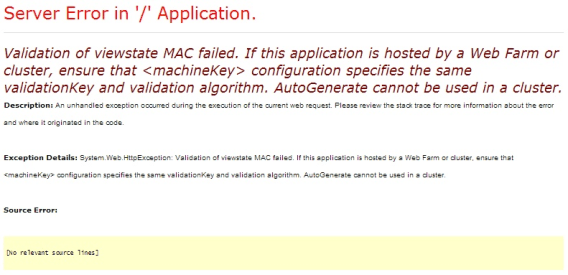 Server Error: Validation of Viewstate MAC Failed