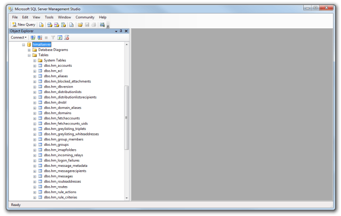 Tables created and used in hMailServer.