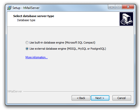 Select database server type.