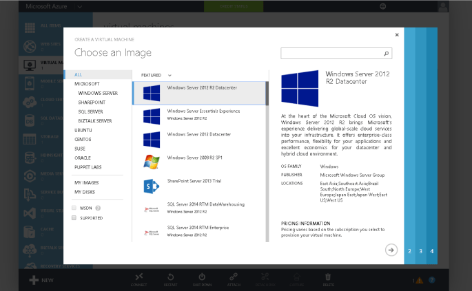 I need to choose operating system running on the vm from the Gallery.