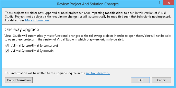 There is a need to upgrade the project when it's created in older VS but is now opened in new VS.