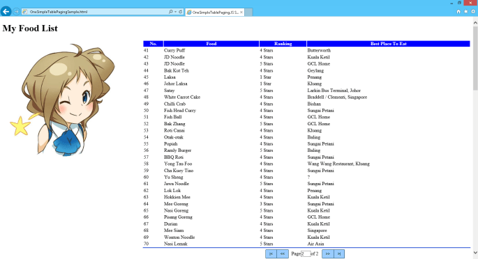 OneSimpleTablePaging.JS Demo Site