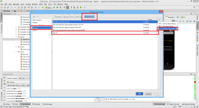 Introduce module dependency between app and src (Live SDK).