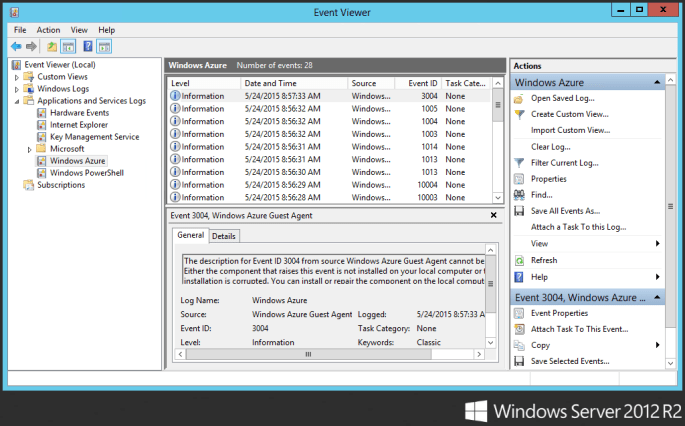 Location of Azure Event Logs